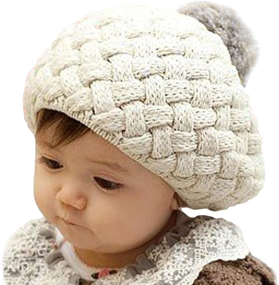 Locomo Baby Infant Boy Girl Knit Beanie Crochet Rib Pom Hat Cap Beige FBA002BEI