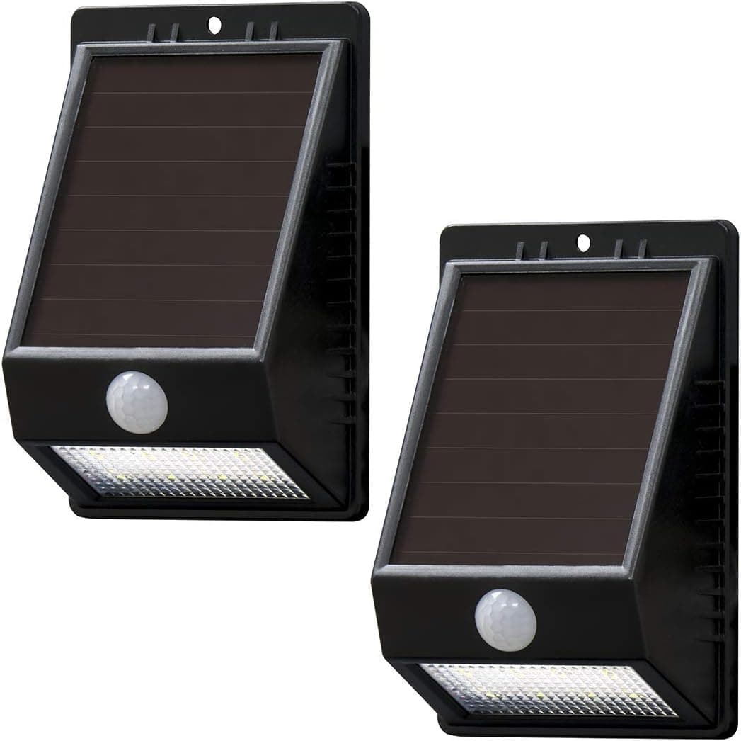 Amazon Basics Waterproof Solar-powered Motion Sensor Wall Light for Front Door, Patio, Yard, and Porch - 8 LED, 100 Lumen, Up to 120 Detection Angle, 2-Pack