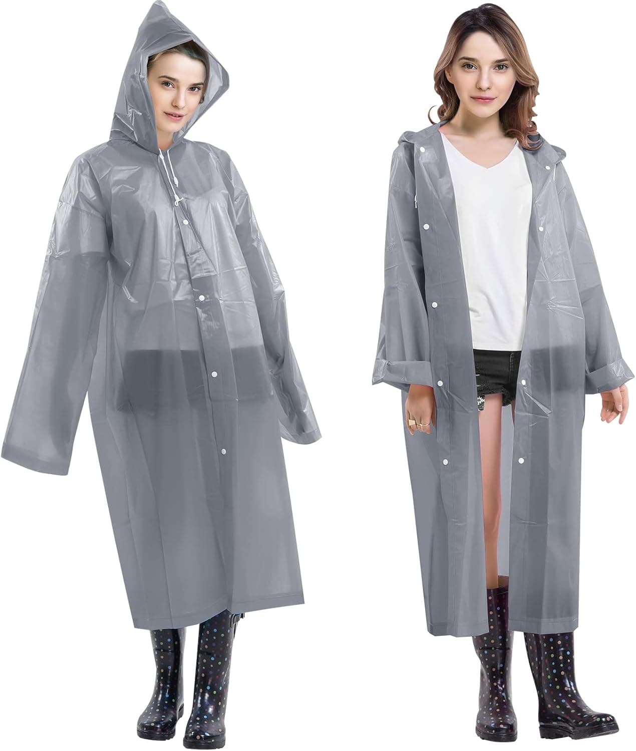 FISHOAKY Rain Poncho for Adults, 2 Pack Reusable Raincoats for Women Men, Waterproof Rain Jacket with Hood and