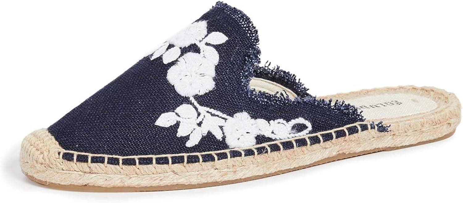 Soludos Women's Frayed Floral Mules Espadrilles, Midnight Blue, 9 Medium US