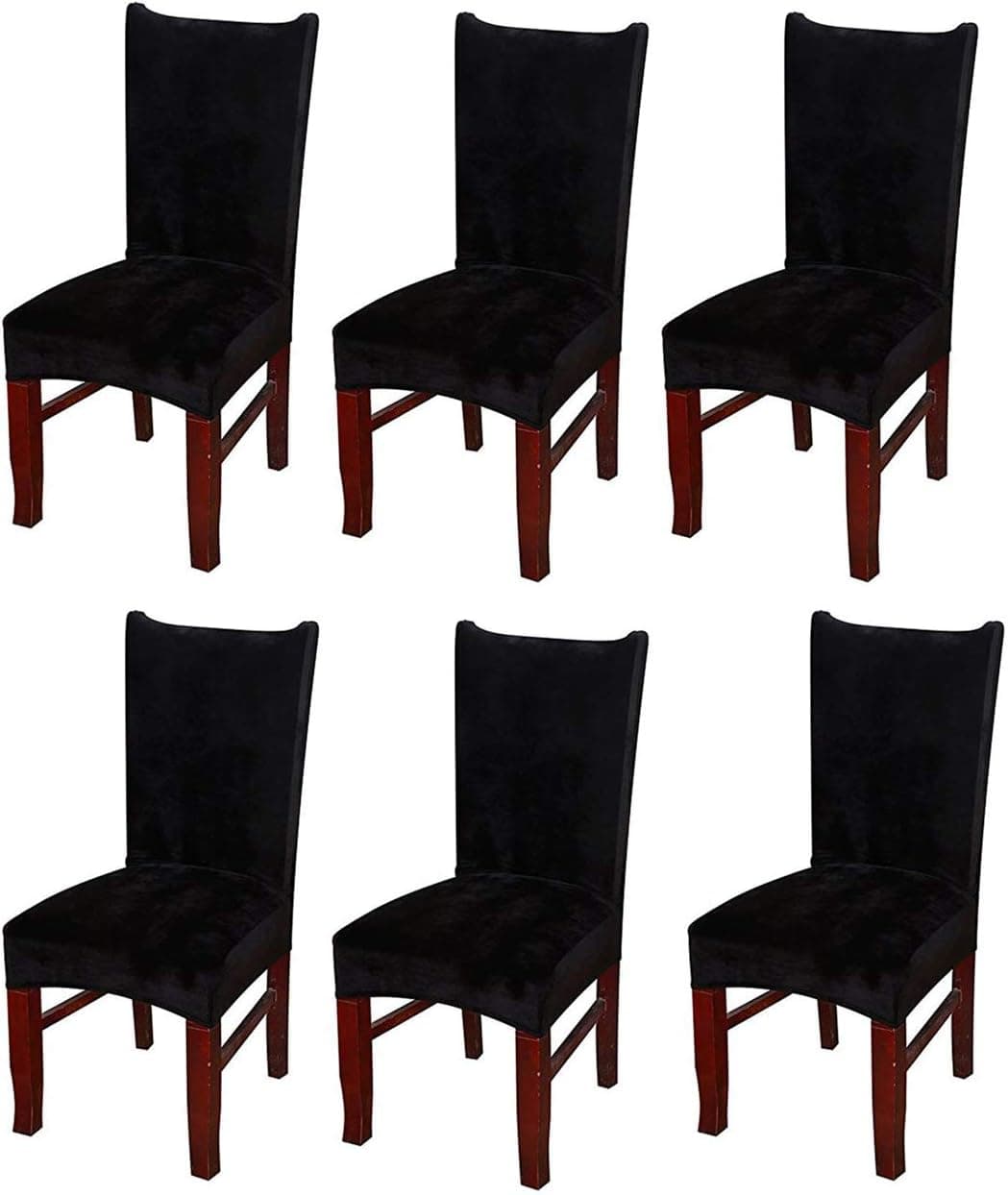 MOCAA Velvet Stretch Dining Room Chair Covers Thick Soft Removable Dining Chair Slipcovers Set of 6 M008 (Black)