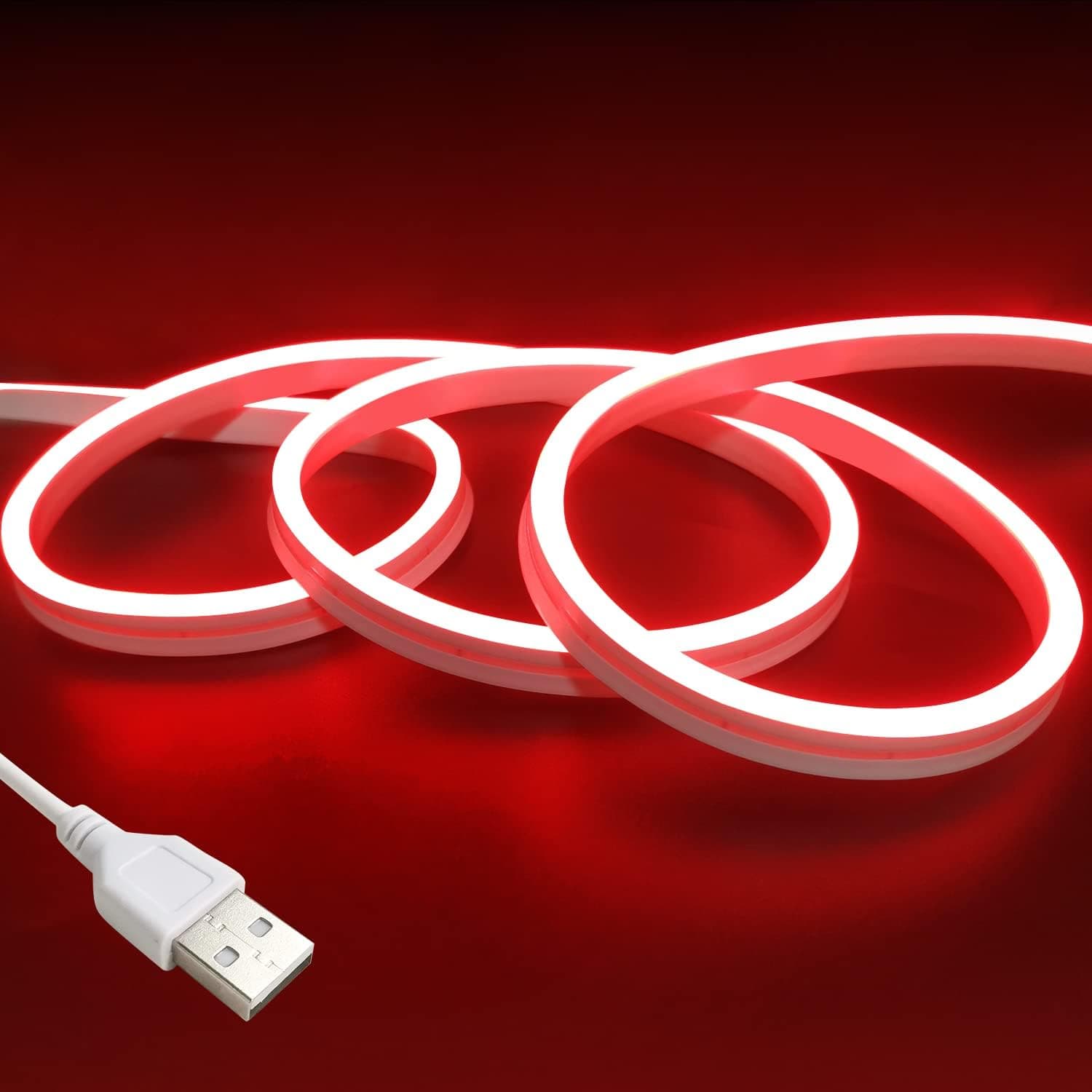 vimeepro 5V USB LED Strip Lights 6.6ft neon Lights Strip Flexible Waterproof Neon LED Rope Lights for Indoor and Outdoor Bedroom TV Backlight Cabinets etc (Power Adapter Not Included/Red)