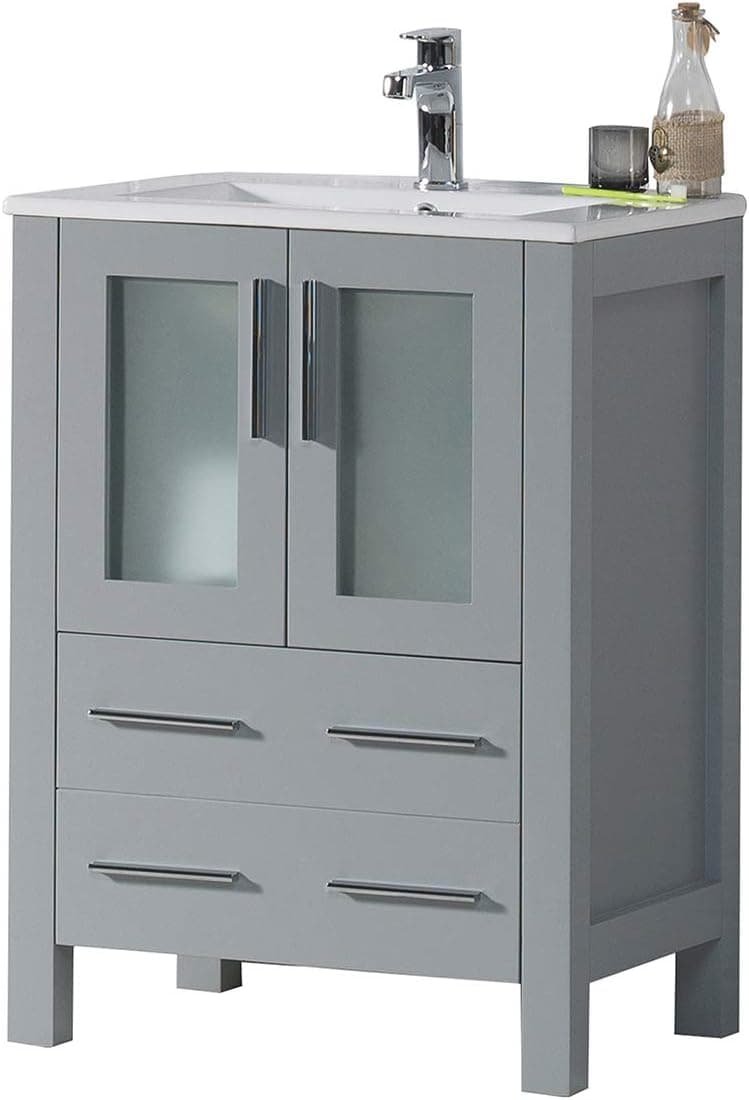24 Inches All Wood Single Ceramic Sink Bathroom Vanity, 001 24 15 C (24", Metal Grey)