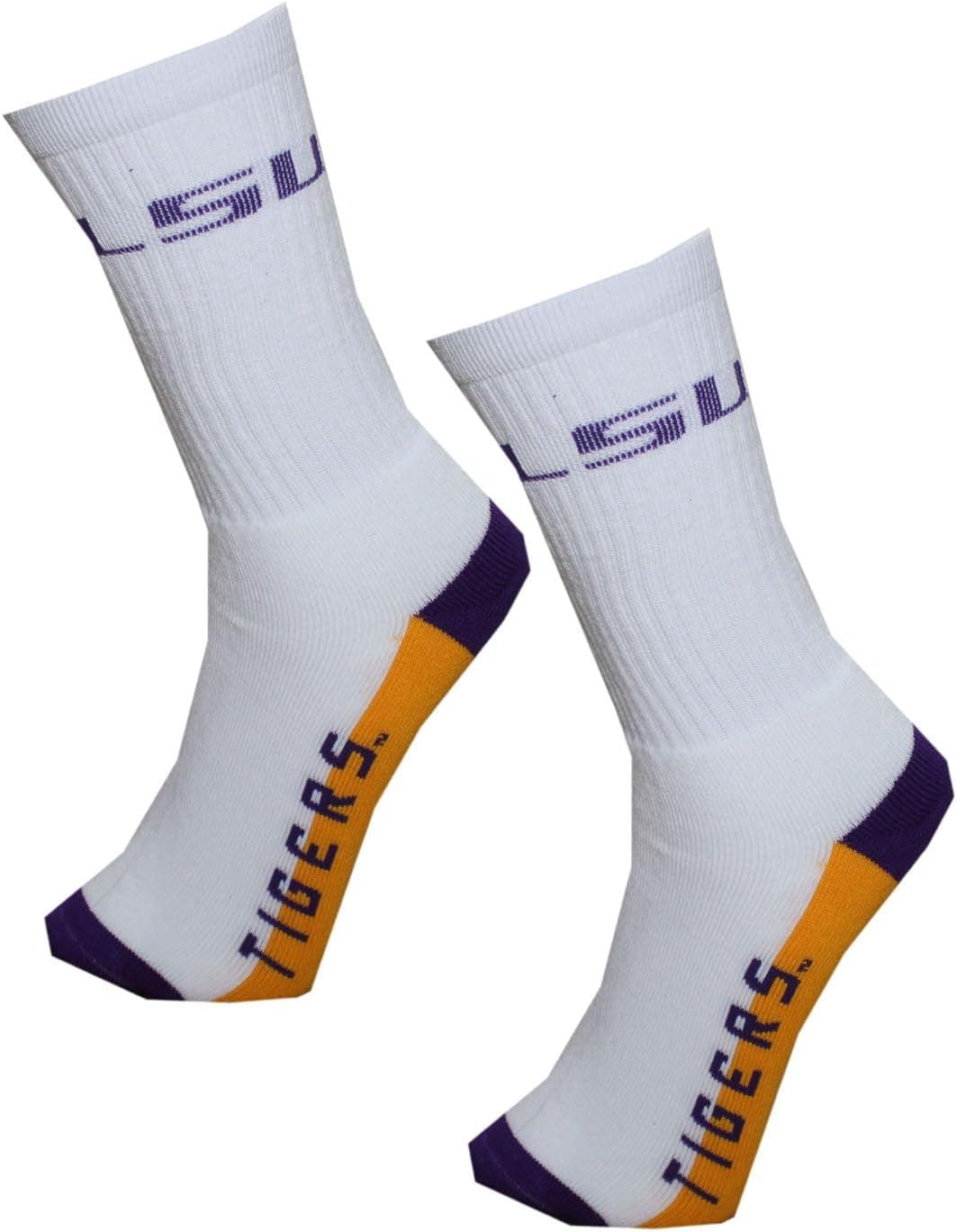 2 PAIRS NCAA Mens LSU TIGERS: Athletic Knit Thermal Crew Socks