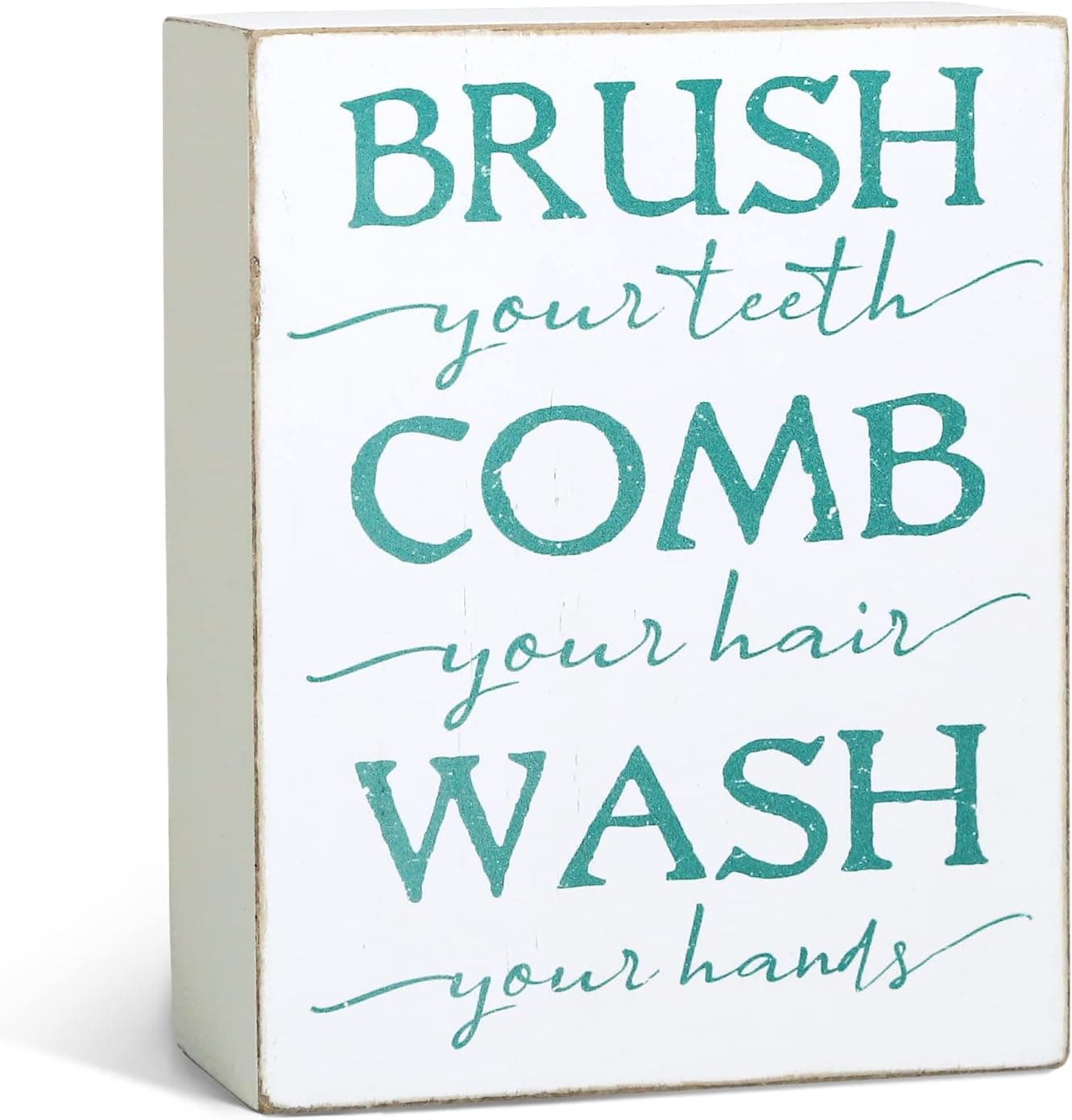 Putuo Decor Funny Bathroom Box Sign, Decorative Rustic Farmhouse Decor for Home, Toilet, Gift Idea for Friends, Men, Women, 4.7 x 5.9 Inches - Brush Your Teeth Comb Your Hair Wash Your Hands