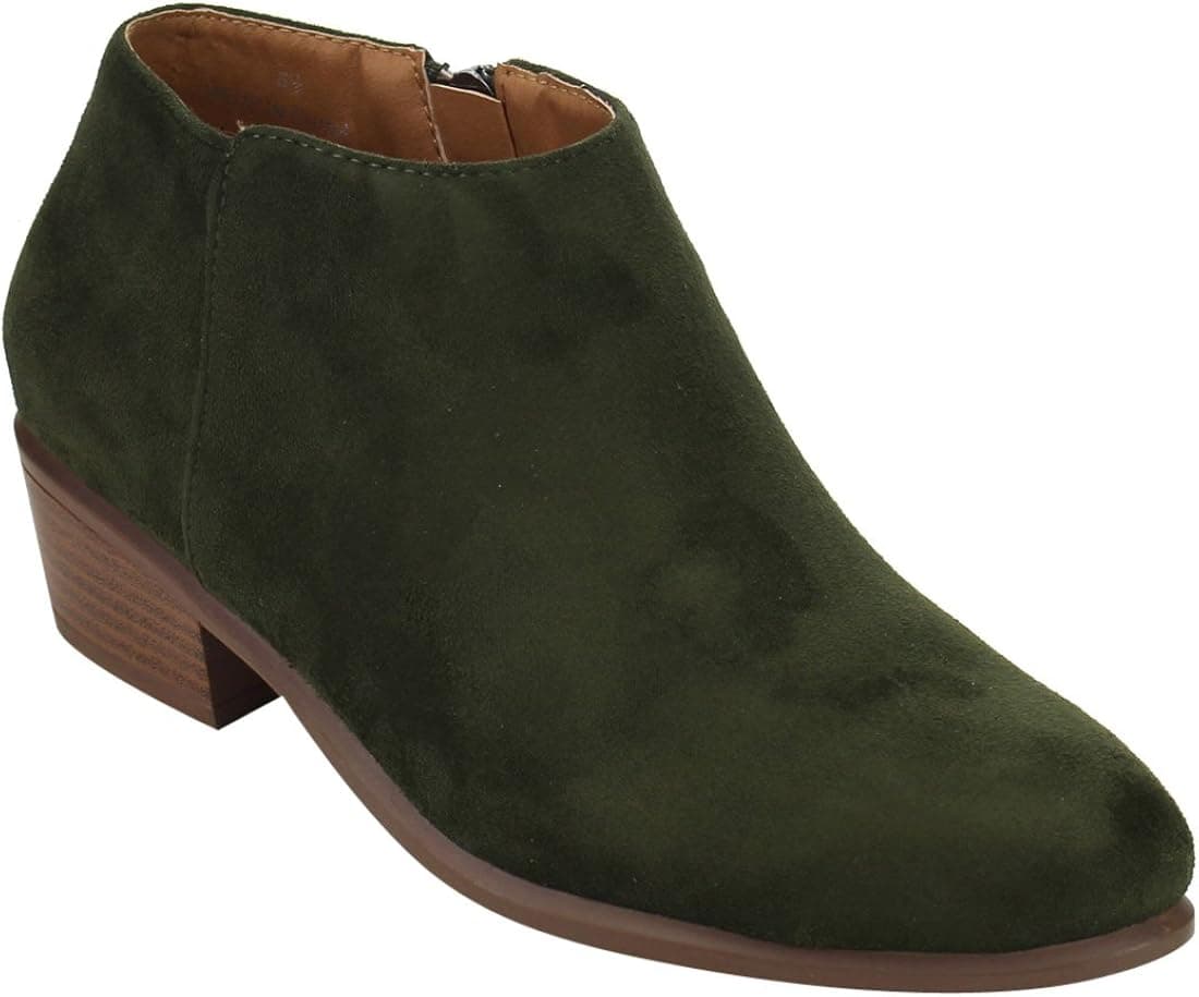 Beston DE47 Women's Inside Zipper Stacked Heel Western Ankle Booties, Color:Olive Suede, Size:10