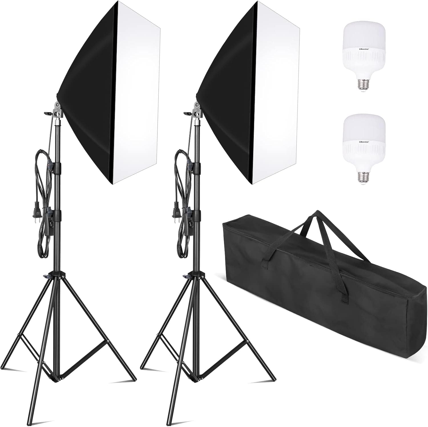 UBeesize Softbox Lighting Kit, 27” x 20” Continuous Lighting Kit with 2pcs 40W E27 Socket 6500K Bulbs for Portrait Shooting, Live Streaming, Advertising Shooting