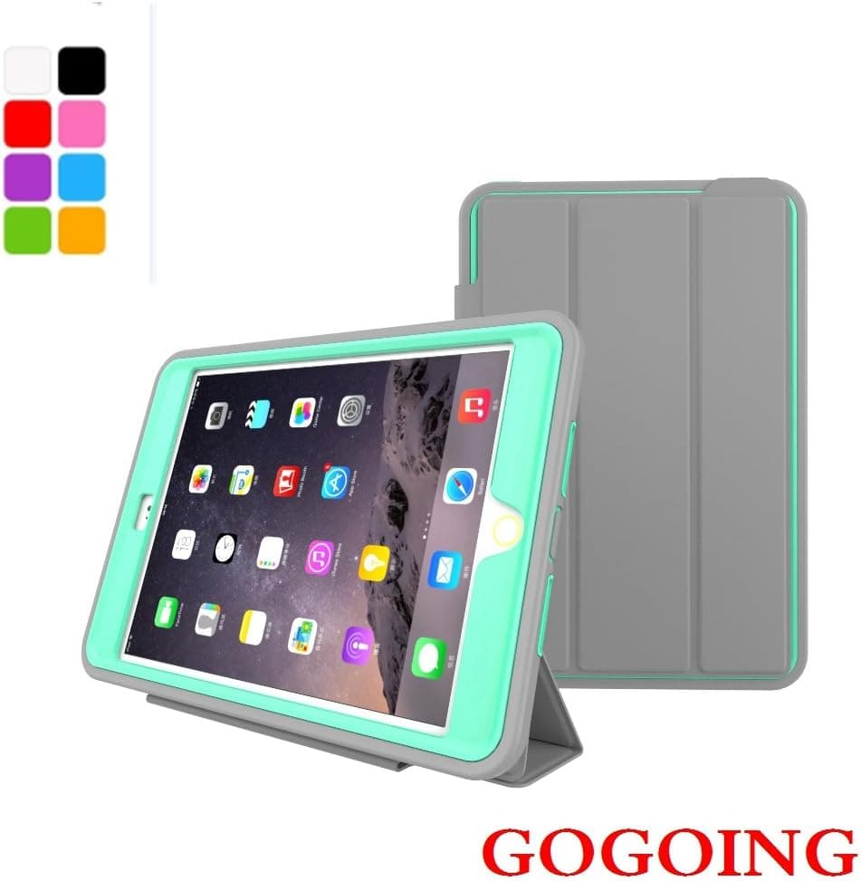 iPad mini 4 Case,GOGOING Shock-Absorption / High Impact Resistant Heavy Duty Defender Full Body Protective Smart Cover Case for iPad Mini 4 (Gray-Green)