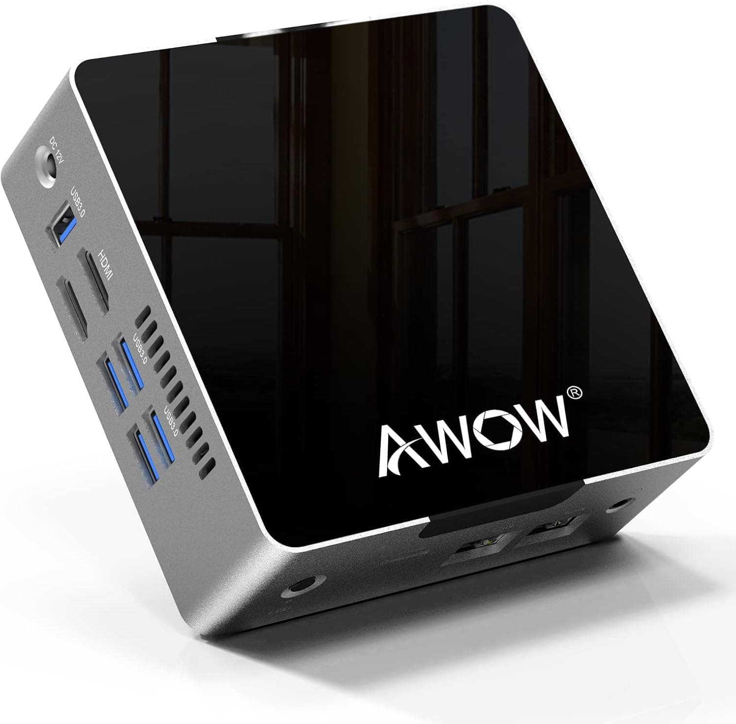 AWOW Mini PC Intel Celeron J3455 6GB DDR4, 128 GB SATA SSD, Mini Desktop Computer with Windows 10 Pro, Quad Core, Dual Gigabit Ethernet NIC, Dual HDMI, 5X USB3.0, 4K UHD, Bluetooth AK34 Micro PC