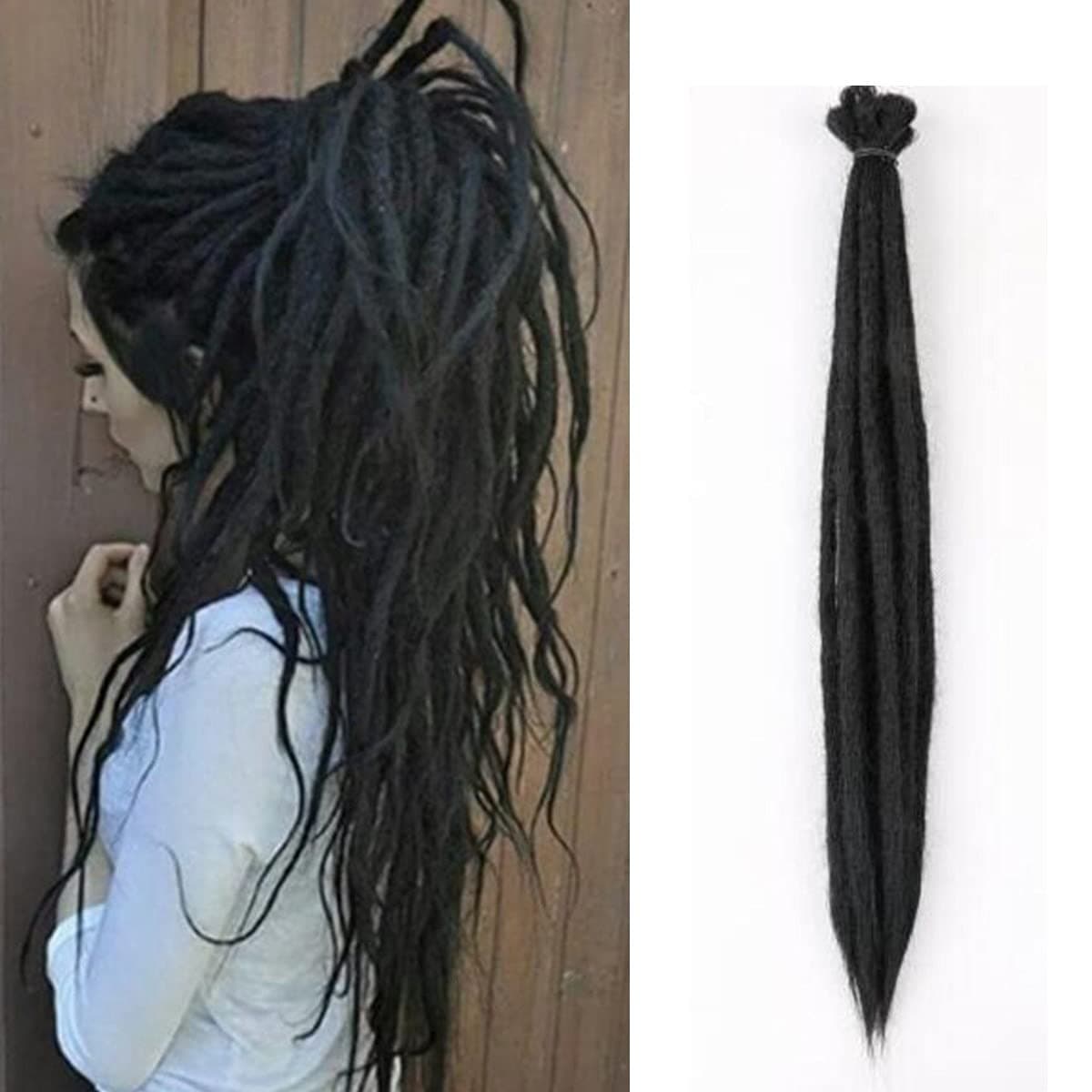 Yesvada Synthetic Dreadlock Extensions Crochet Braiding Hair 20inch 10 Strands/Pack Handmade Single Ended Hippie Style Punk Crochet Locs Dread Extensions (10 Strands, Black)