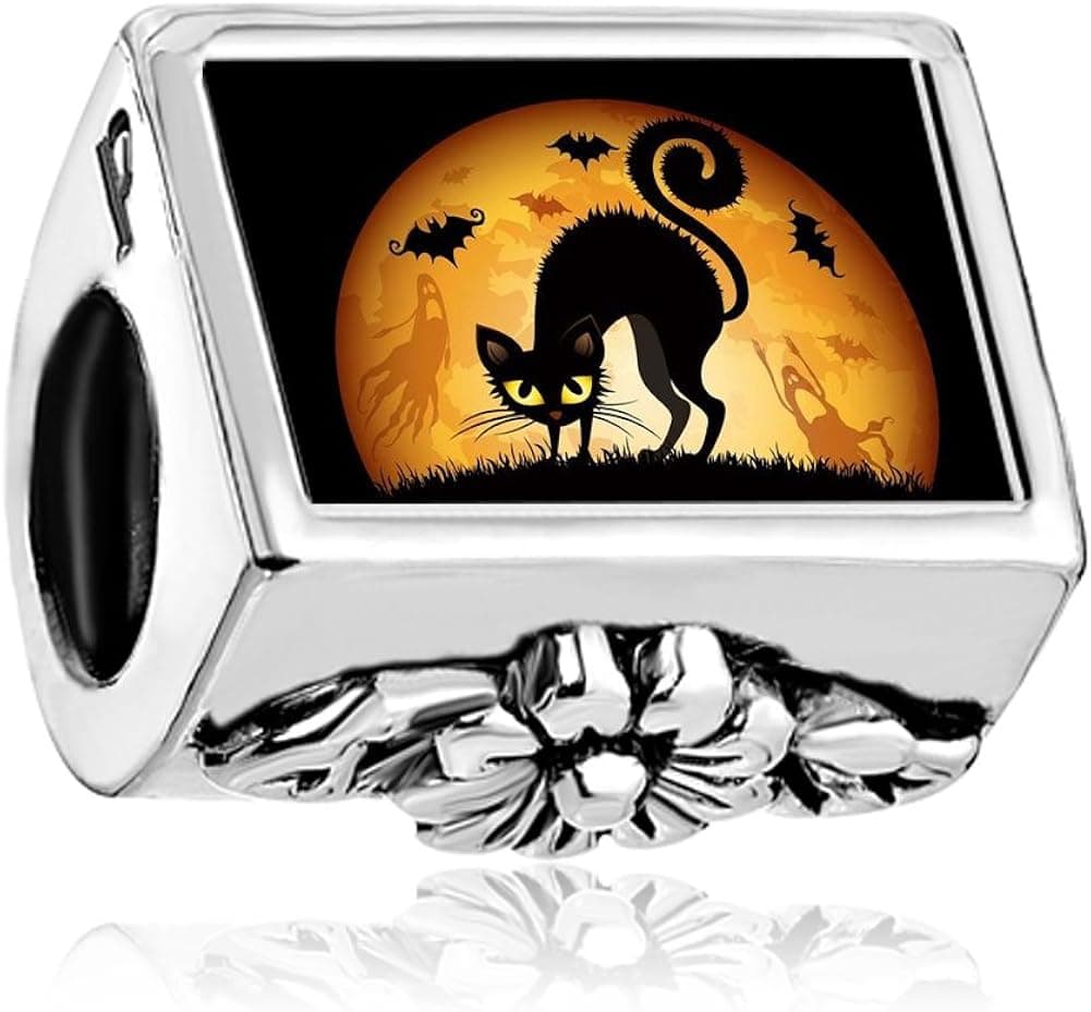 Charmed Craft Happy Halloween Charms Black Cat Charms Photo Charms Beads for Bracelets