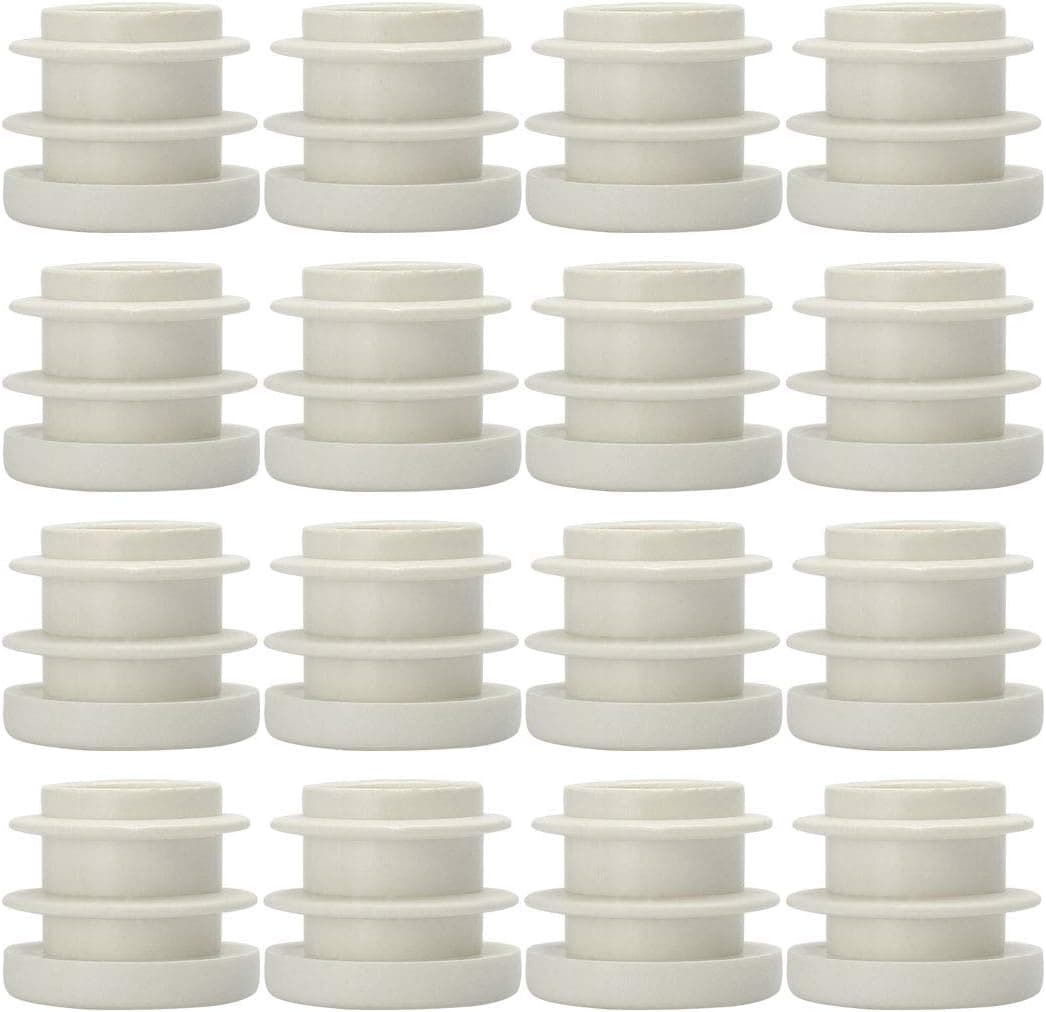 uxcell 7/8" 22mm OD Plastic Round Ribbed Tube Insert Pipe End Cover Cap White 16pcs, 0.75"-0.83" Inner Dia, Furniture Chair Table Feet Floor Protector