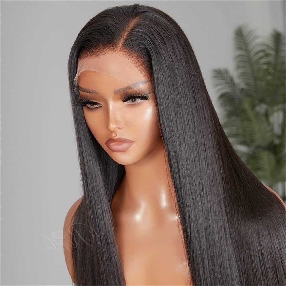 Silky Straight Lace Front Wig Synthetic Natural Black For Black Women Cosplay Glueless Long Heat Resistant Daily Wig Baby Hair (18 inches)