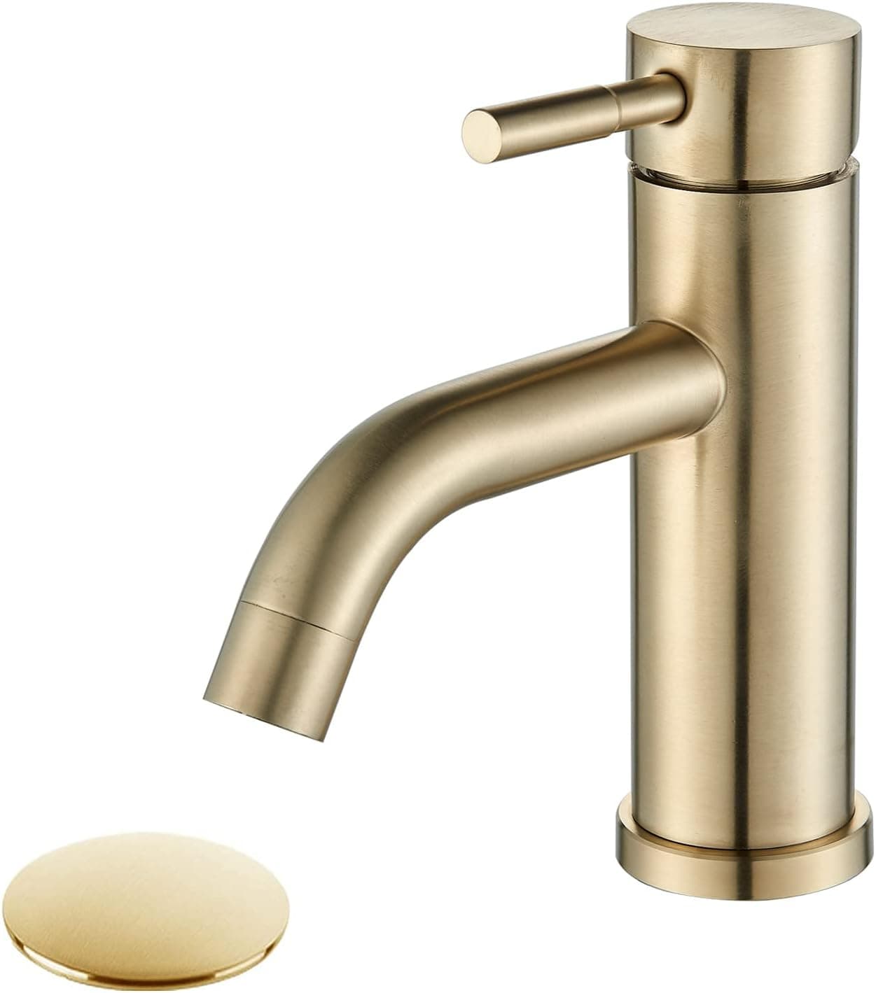 Senlesen Bathroom Faucet Single Handle Brass Sink Faucet Brushed Gold Bathroom Single Hole with Pop Up Sink Drain Assembly and Water Faucet Supply Lines