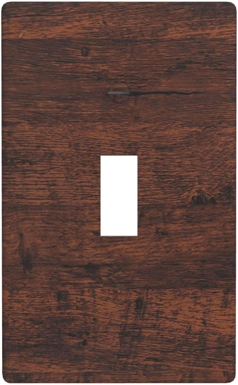 Brown Vintage Rustic Wood Texture Light Switch Cover 1 Gang Decorative Single Toggle Wall Plate Switchplate Faceplate for Kitchen Bedroom Bathroom Decor Standard Size 4.50" x 2.76"