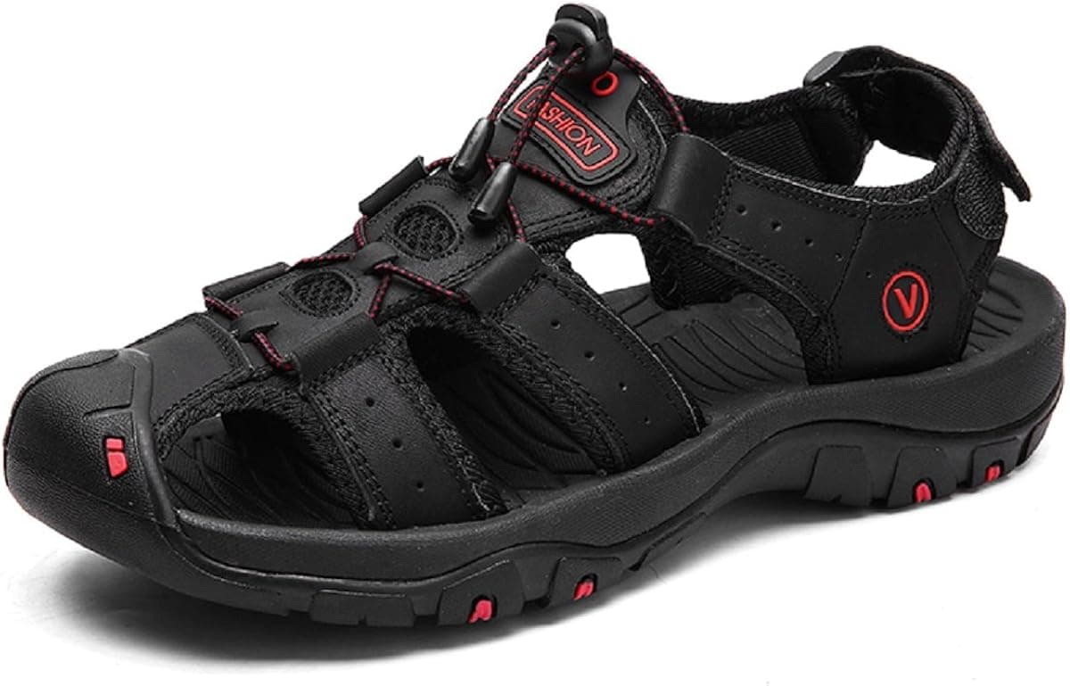 Beeagle Mens Leather Outdoor Sports Hiking Sandals Trekking Lightweight Athletic Fisherman Beach Shoes