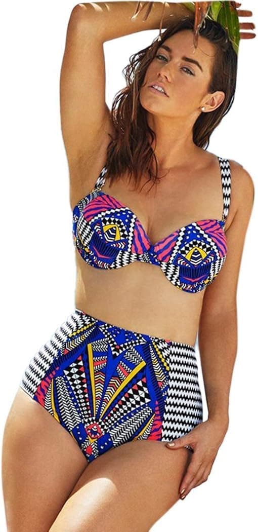 PEGGYNCO Womens Novelty Print High Waist Bikini Size L