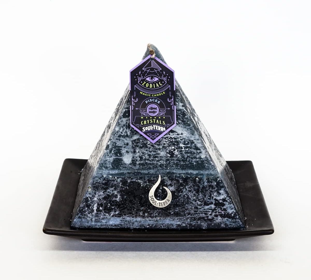 Soul-Terra-Pisces Zodiac Mystery Crystal Pyramid Candle-Real Crystals, Rings, Amulets and/or Runes Inside-12 Zodiacs-Natural Hemp Wick-75 Hours Burn Time-Candles with Healing Crystals