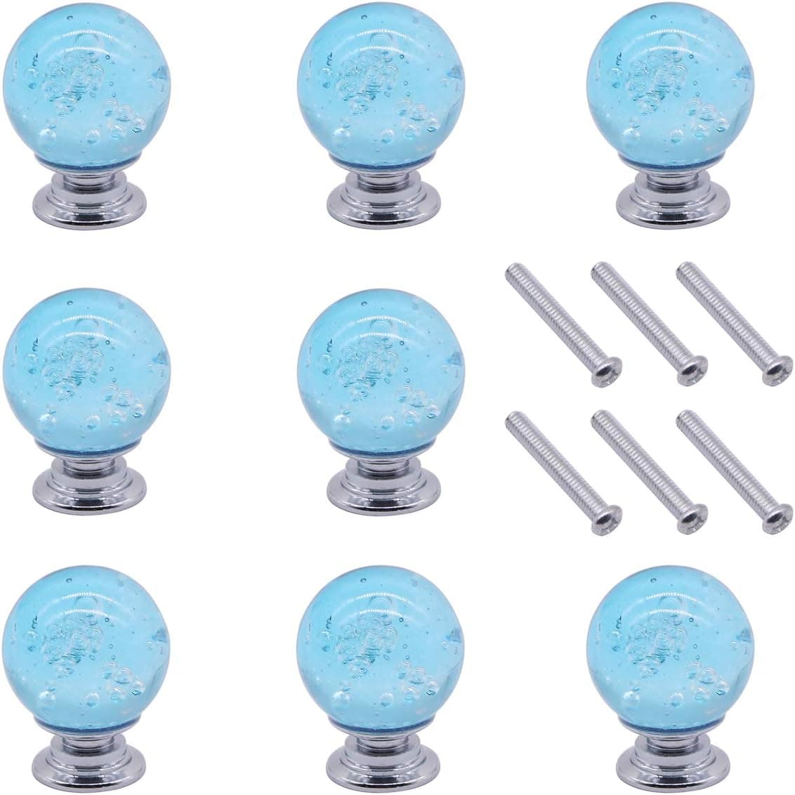 Crystal Drawer Knobs, LepoHome 8pcs 30mm Aqua Blue Bubble Glass Dresser Cabinet Drawer Pull Knobs for Dresser Drawers, Cabinet, Wardrobe, Cupboard
