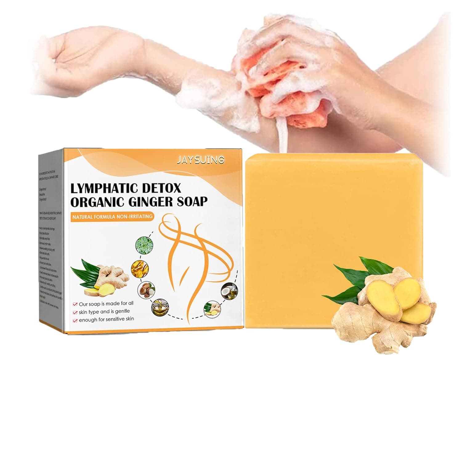 TNMKCUP Lymphatic Organic Ginger Soap, Ginger Lymphatic Drainage Bar Soap, Turmeric Lymph Soap, Natural Organic Ginger Soap for Anti Swelling and Fat Burning (1 PCS)