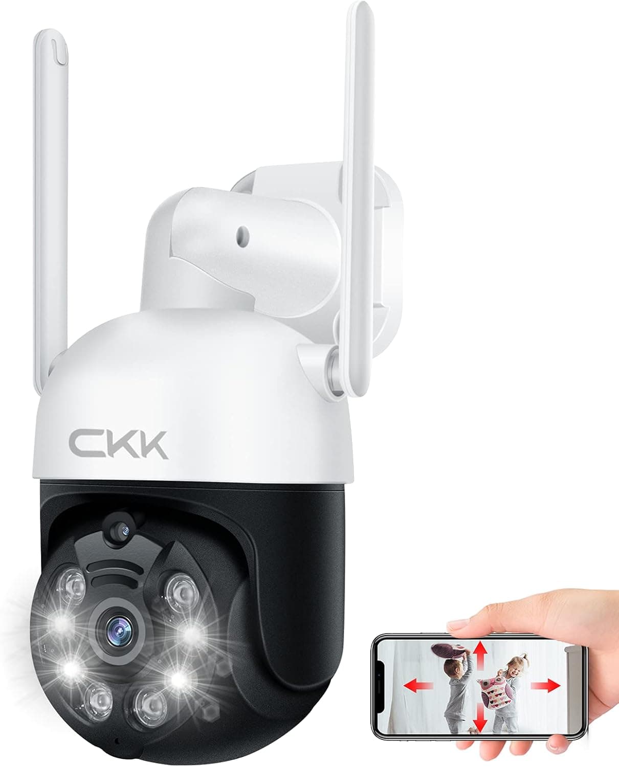 CKK 【Upgraded 3MP】 PTZ Camera Outdoor, 3MP Wireless Security Camera, 3.0MP WiFi IP Camera, WiFi Pan Tilt Zoom (4xDigital) IP Camera,2 Way Audio, Color Night Vision,AI Floodlights&Siren Alarm