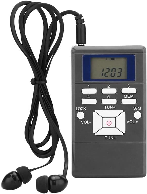 FM Pocket Radio, ALLOMN Portable FM Transistor Radio Digital Tuning Stereo Radio with Battery Operated, LCD Display and Earphone for Walking(Gray)