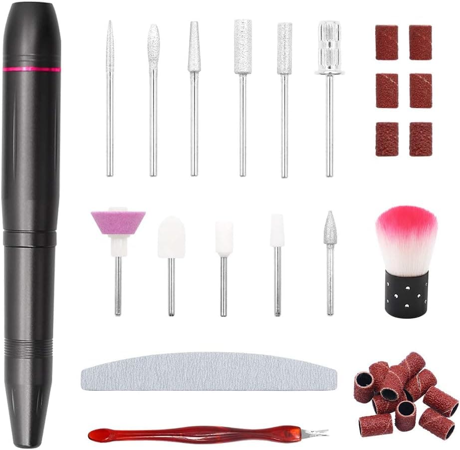 Professional Electric Nail Drill Kit, 20000rpm Nail Drill Machine Nail Manicure Pedicure Polishing Tools for Acrylic Gel Nails, Portable Nail Drill with Replacement Drills And Sand Bands (Dark gray)