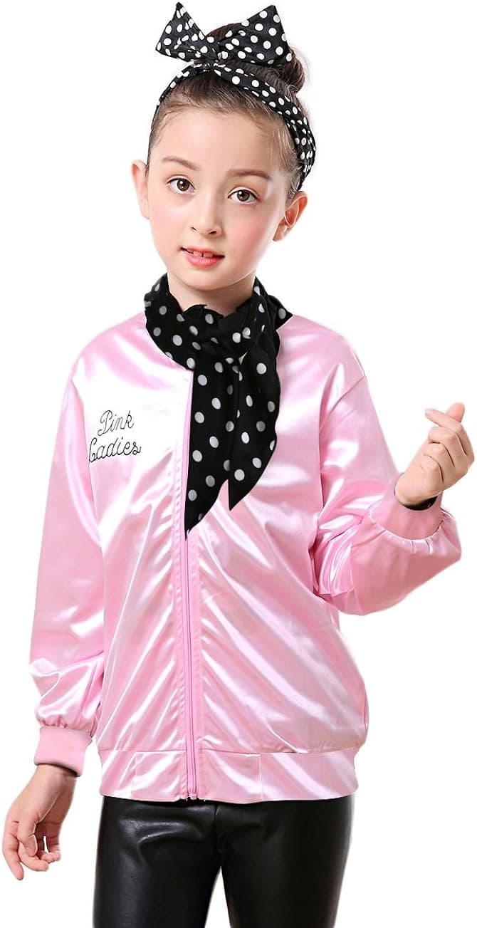 Child 50's Pink Jacket with Scarf Halloween Costume Set Outfit