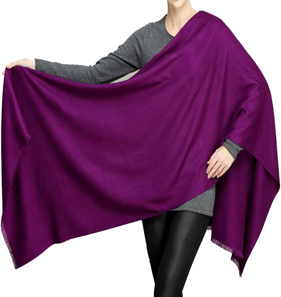 YAOYUE-US Luxurious Large Thick Solid Color Scarves Shawl Soft Pashmina Mulberry Silk Blended Wrap For Womens