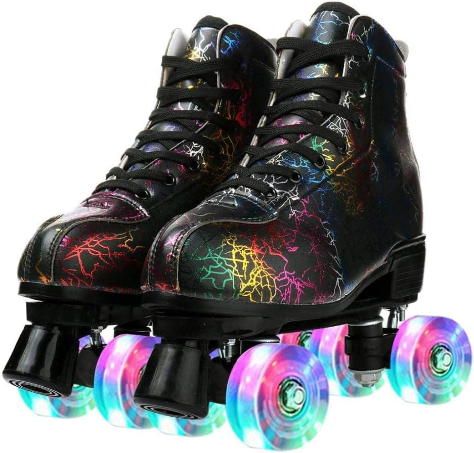 Women Roller Skates Classic High-top Outdoor Skate Roller Light-Up Four-Wheel Roller Skates Shiny Roller Skates for Adult Women Men Yoth with Shoe Bag