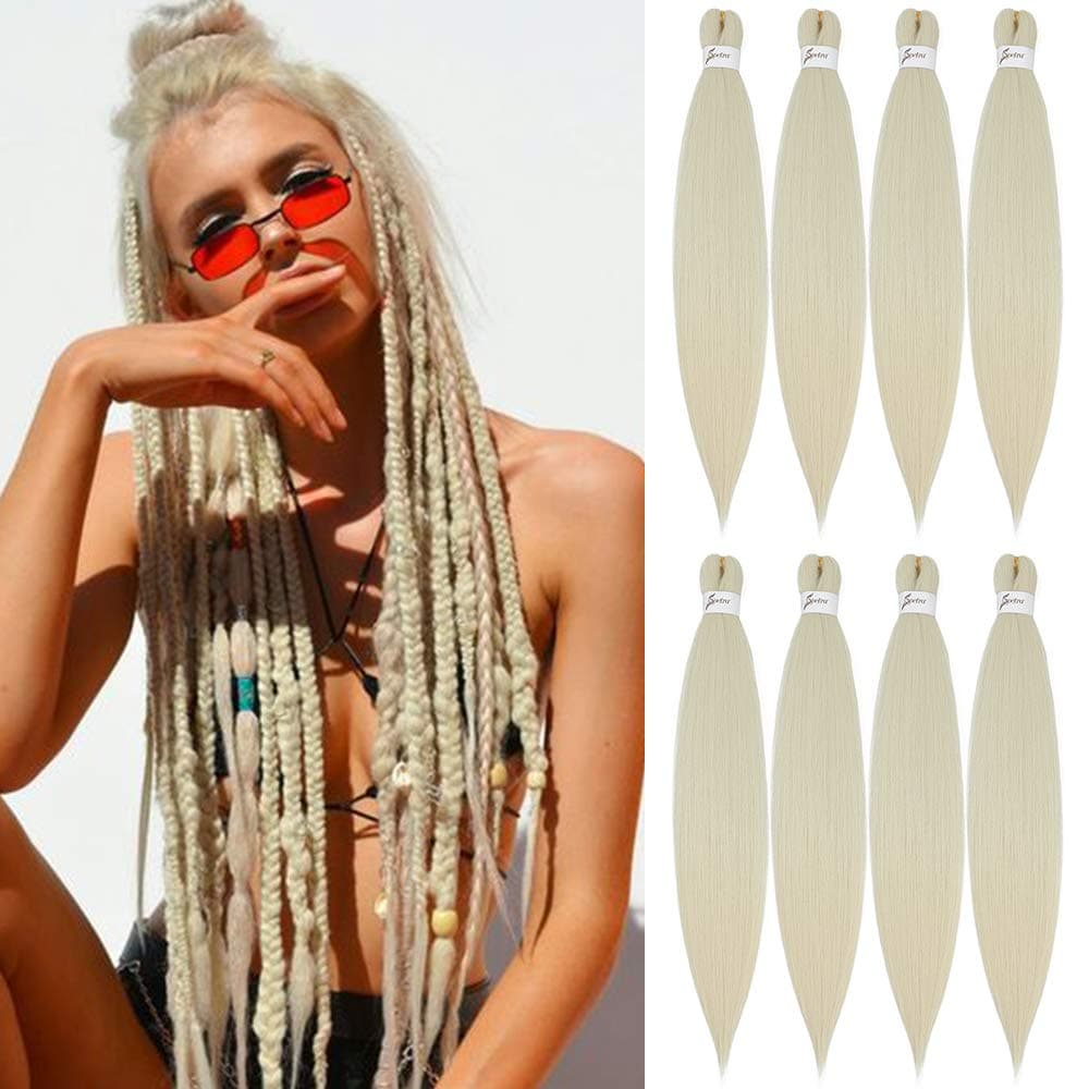 [MULTI PACKS DEAL] Spetra Platinum Blonde Pre Stretched Braiding Hair Extensions 24 Inch - 8 Bundles Synthetic Crochet Braids 613 Knotless Natural EZ Box Braids Hair Professional Soft Yaki Straight