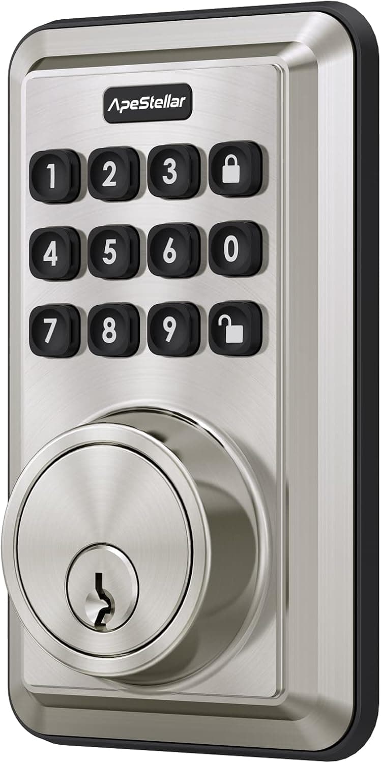 ApeStellar Keyless Entry Door Lock with Keypad, Electronic Deadbolt Keyed Entry with Auto-Lock, 1-Touch Locking, Easy Installation for Front Door Lock Set, Garage Bedroom Back & Side Door-Satin Nickel