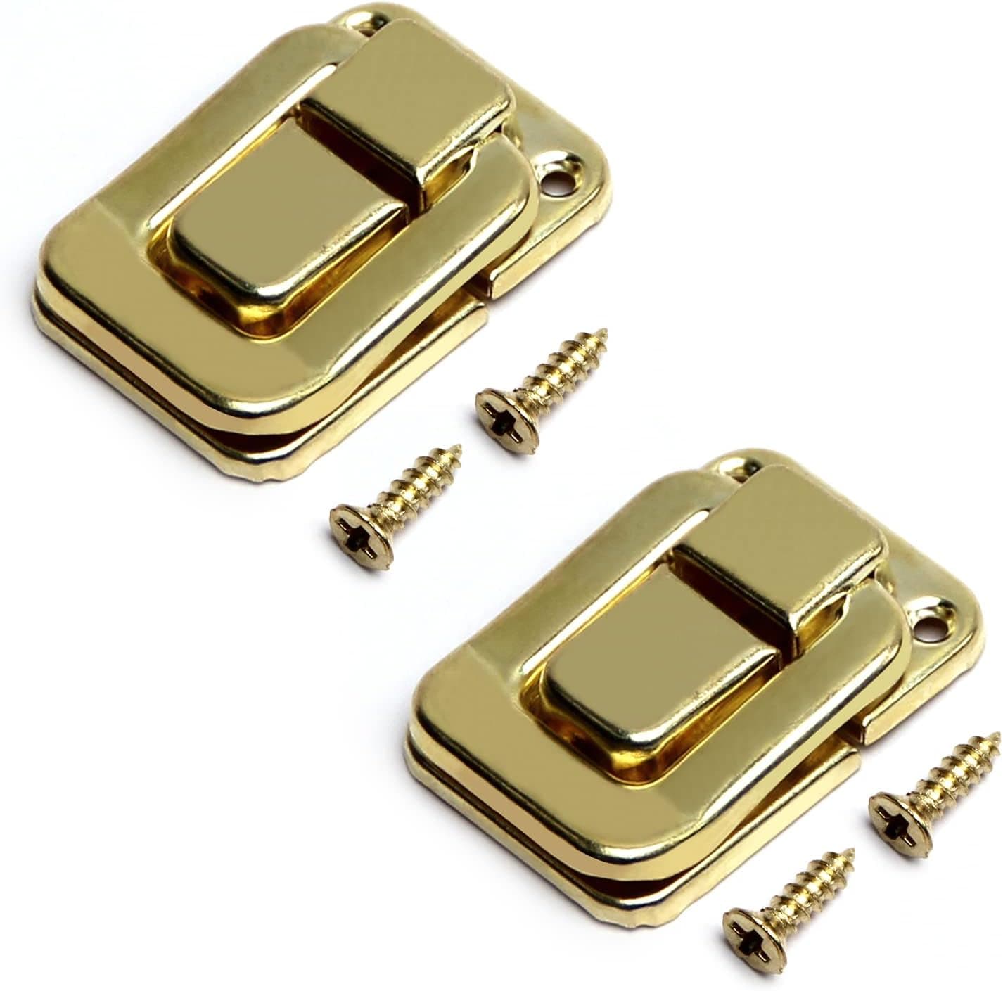 MroMax 2Pcs Toggle Catch Lock 1.57" x 1.06" (LxW) Iron Hasp Latches Yellow Tone Modern Decorative Clasp with Mounting Screws for Jewelry Case Wooden Boxes Mailbox Chest Trunk Toolbox and Suitcase