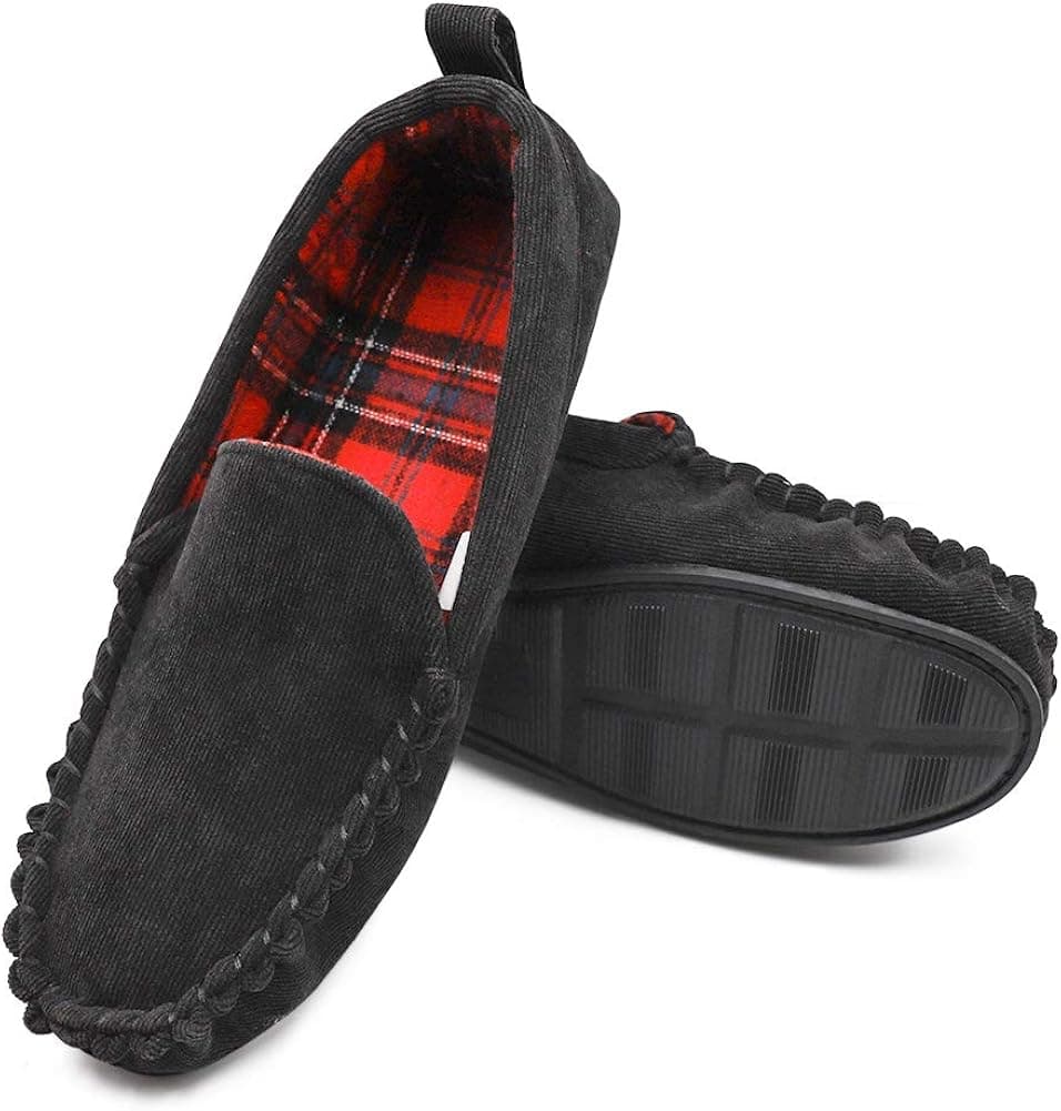 Mwfus Men's Moccasin Slippers with Memory Foam House Shoes Indoor/Outdoor