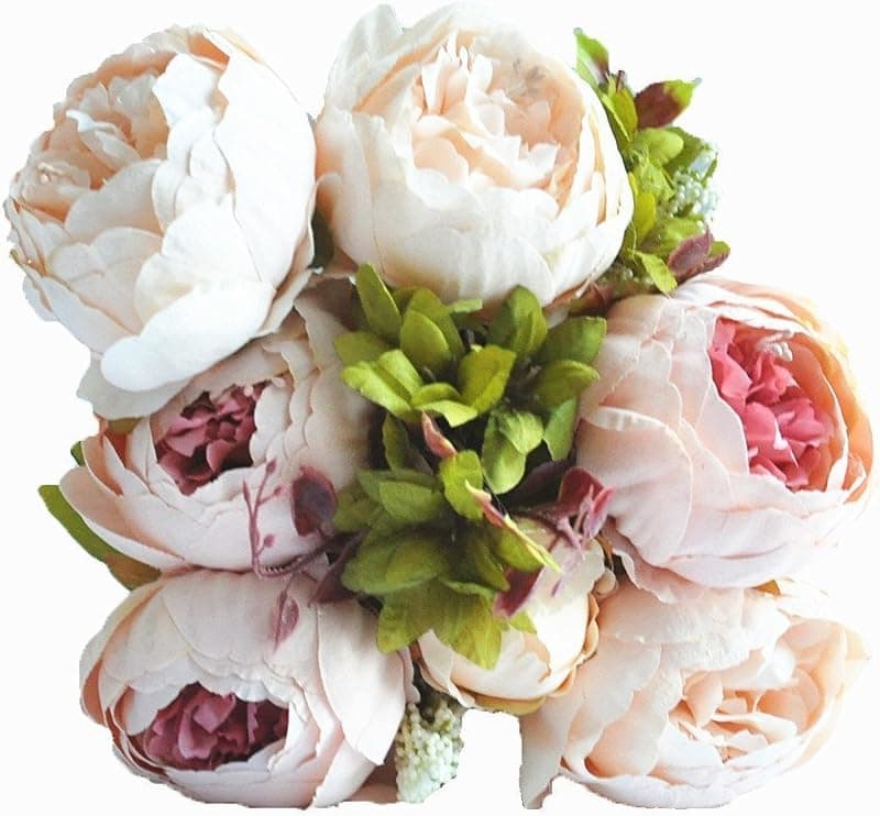 Shine-Co Artificial Peony Silk Flowers Bouquet Glorious Moral for Home Office Decoration and Weddings(light pink)