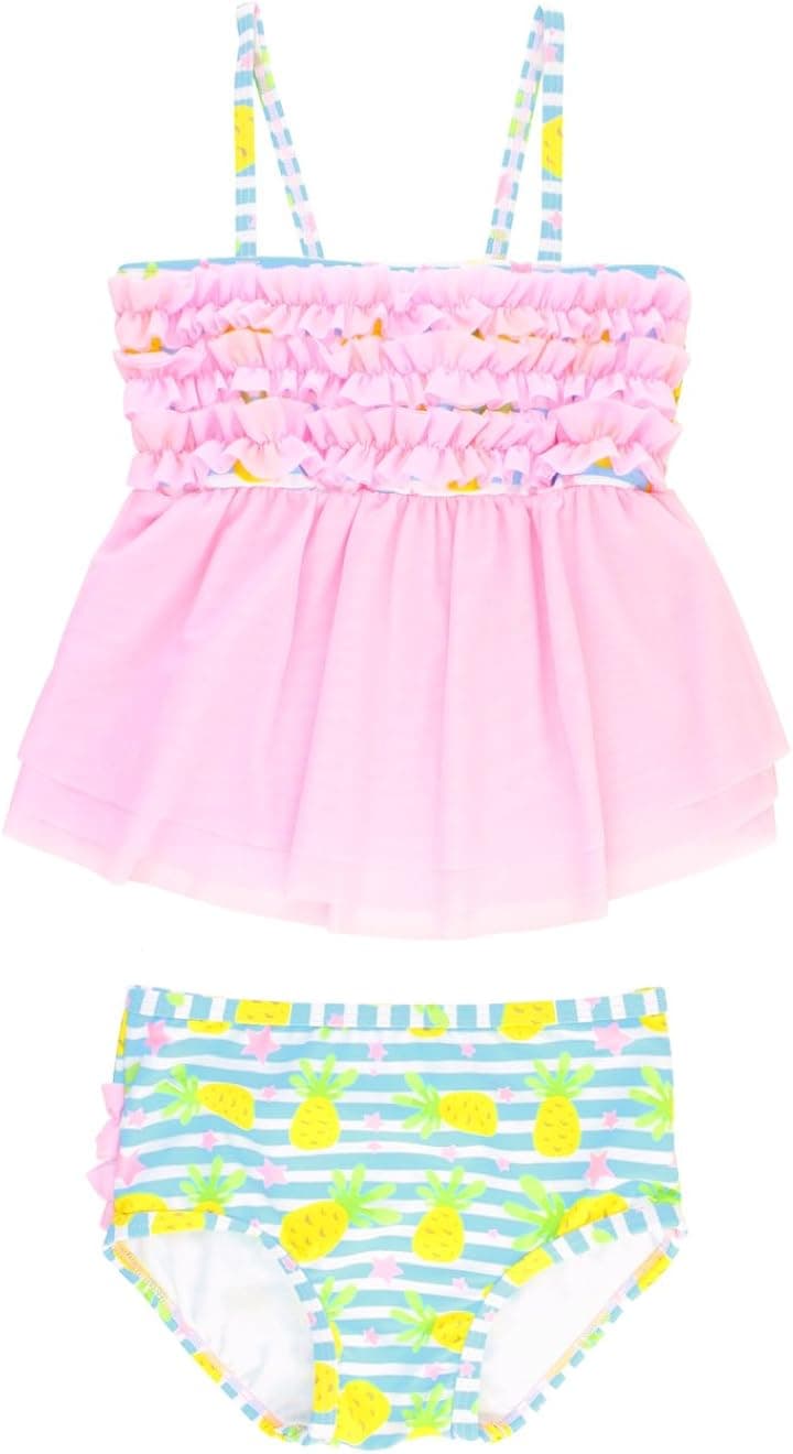 RuffleButts® Baby/Toddler Girls Two Piece Mesh Tankini Swimsuit with Ruffles