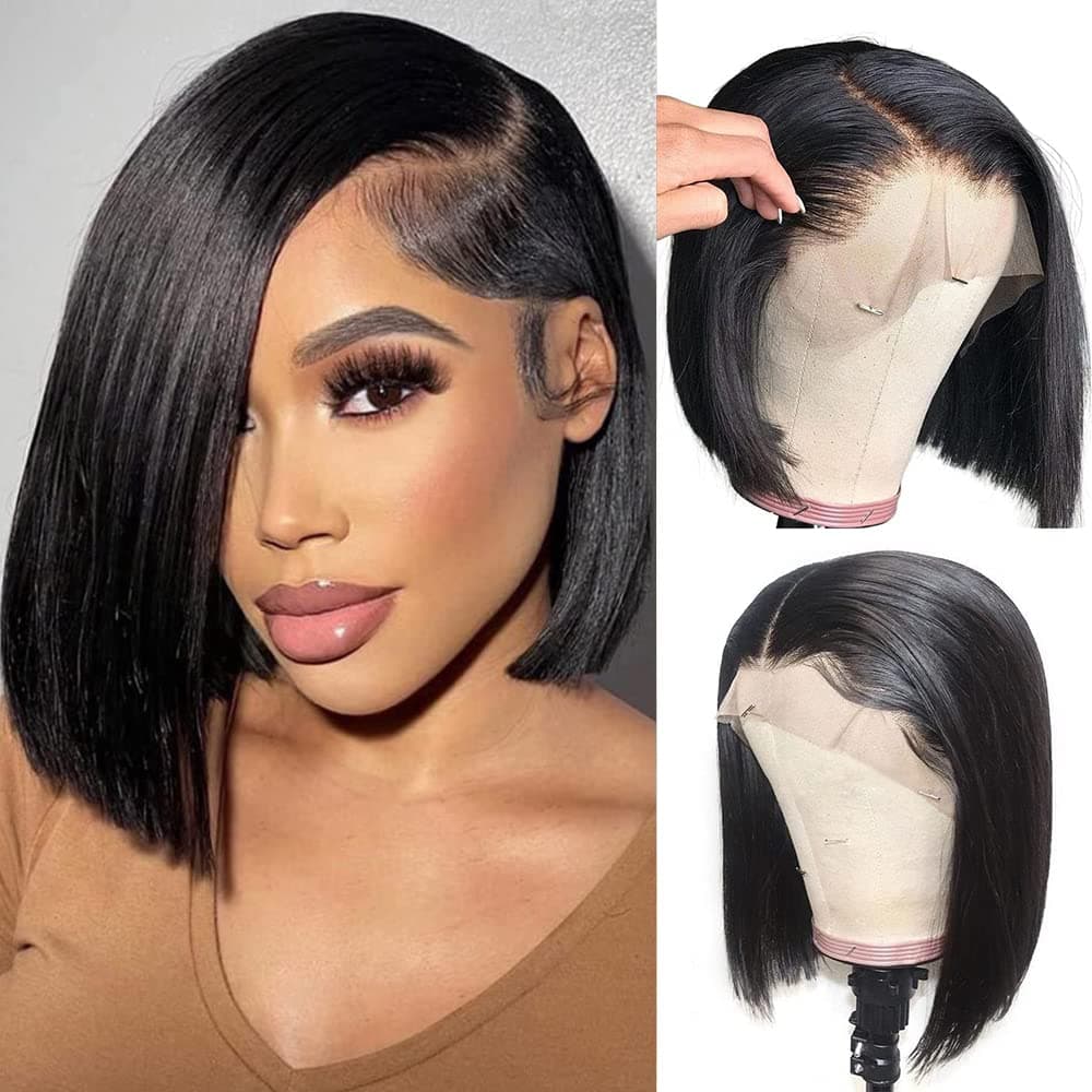 ZSF Lace Front Bob Wig for Black Women Black Bob Wig Human Hair 13x4 Lace Bob Wigs 10inch Straight Human Hair Wigs For Black Women Pre Plucked Hairline