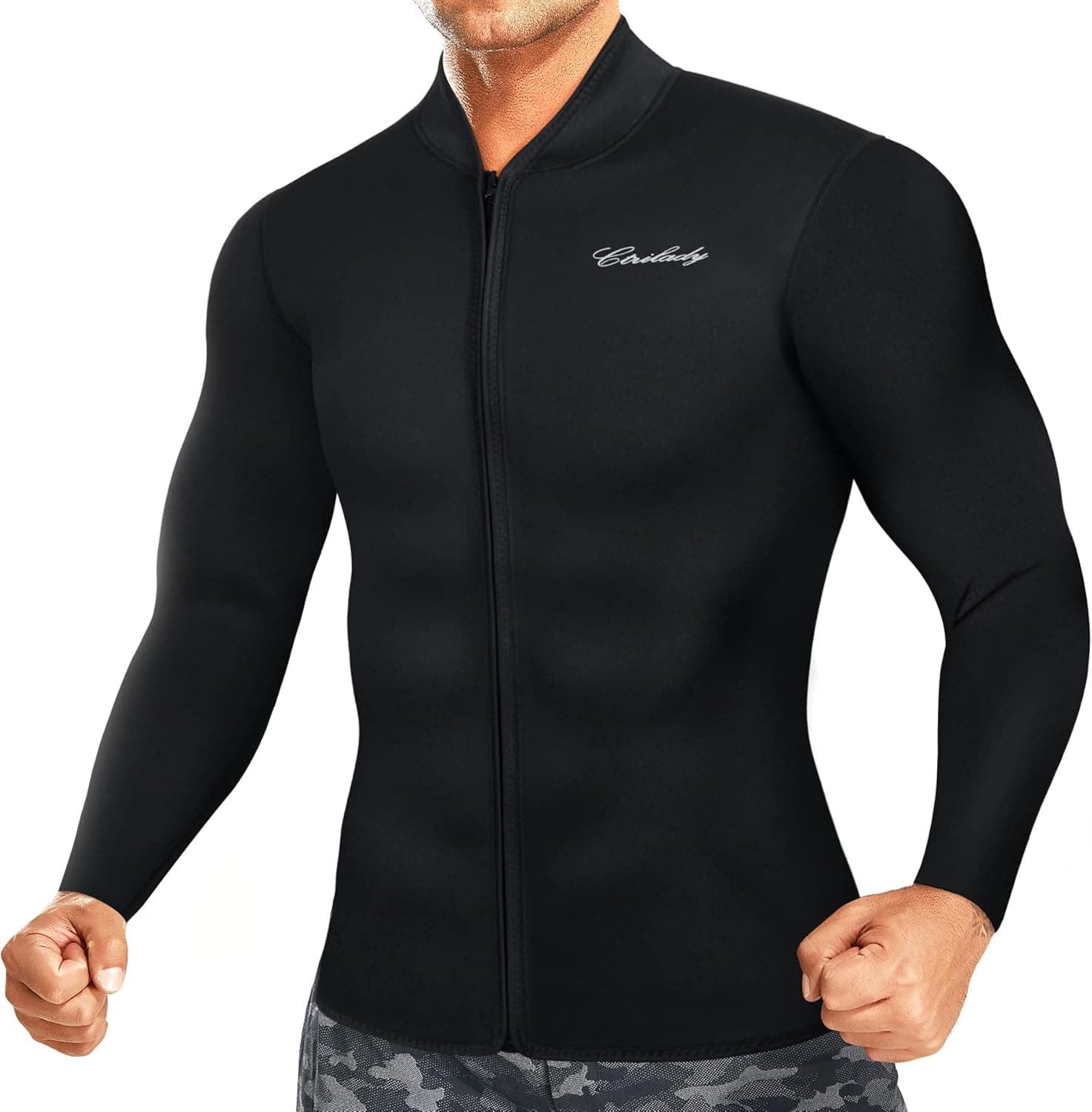 CtriLady Men's Neoprene Wetsuit Jacket with Front Zipper and Long Sleeves for Swimming, Snorkeling, and Surfing