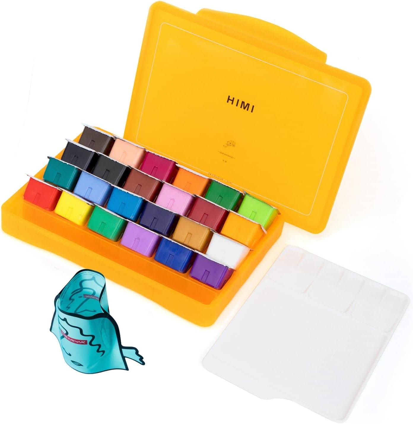 HIMI Gouache Paint Set, 24 Colors (30ml/Pc) Paint Set with Desktop Bucket,Unique Jelly Cup Design Non Toxic Paints for Artist, Hobby Painters & Kids, for Novelty Gift-Yellow Case