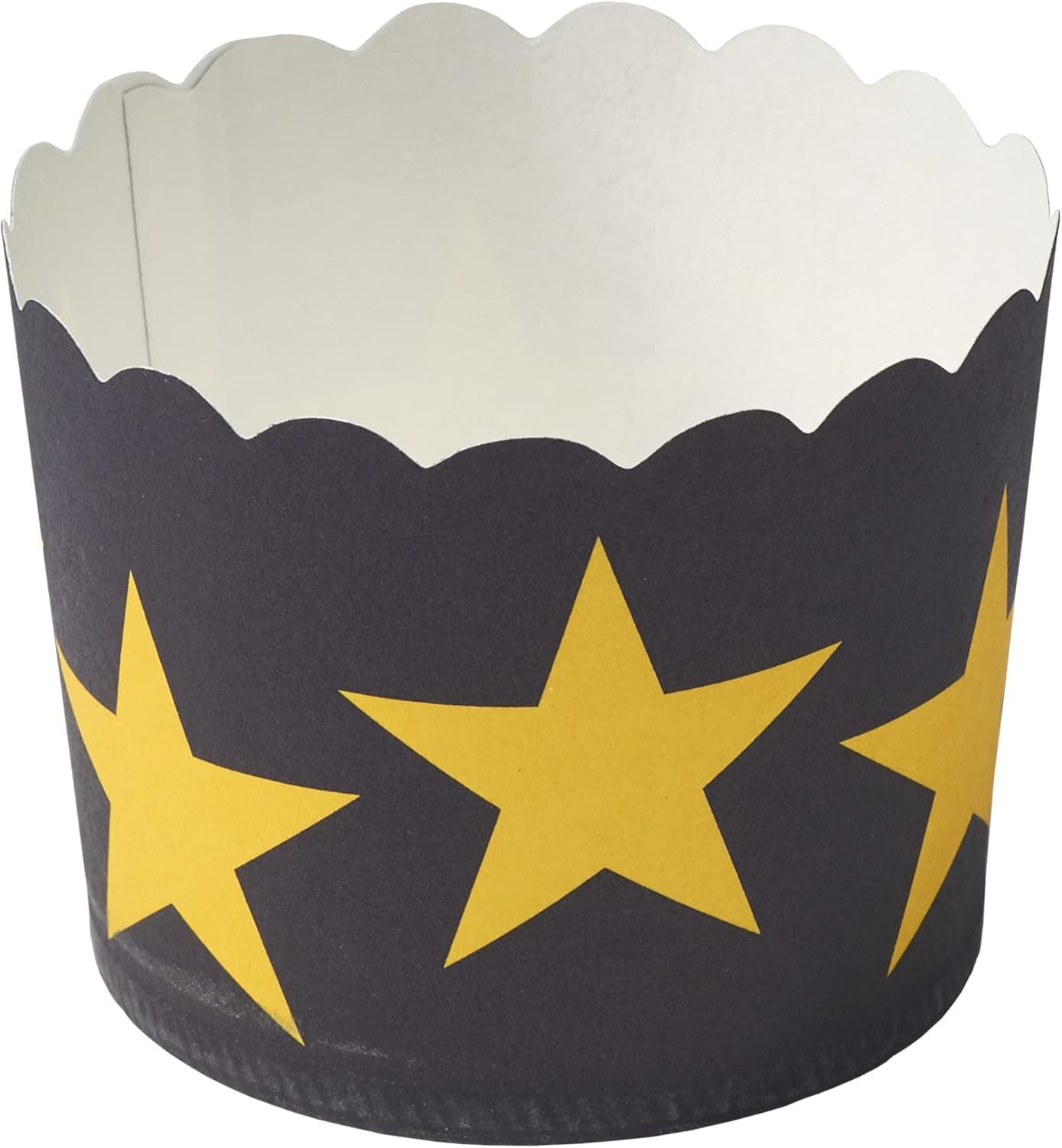 DecoPac Black with Gold Stars Scalloped Baking Cups, Pack of 50, Perfect For Delicious Cupcakes, Delicate Scalloped Edge, 50 Oven Safe Cupcake Cases,50 Count(Pack of 1)