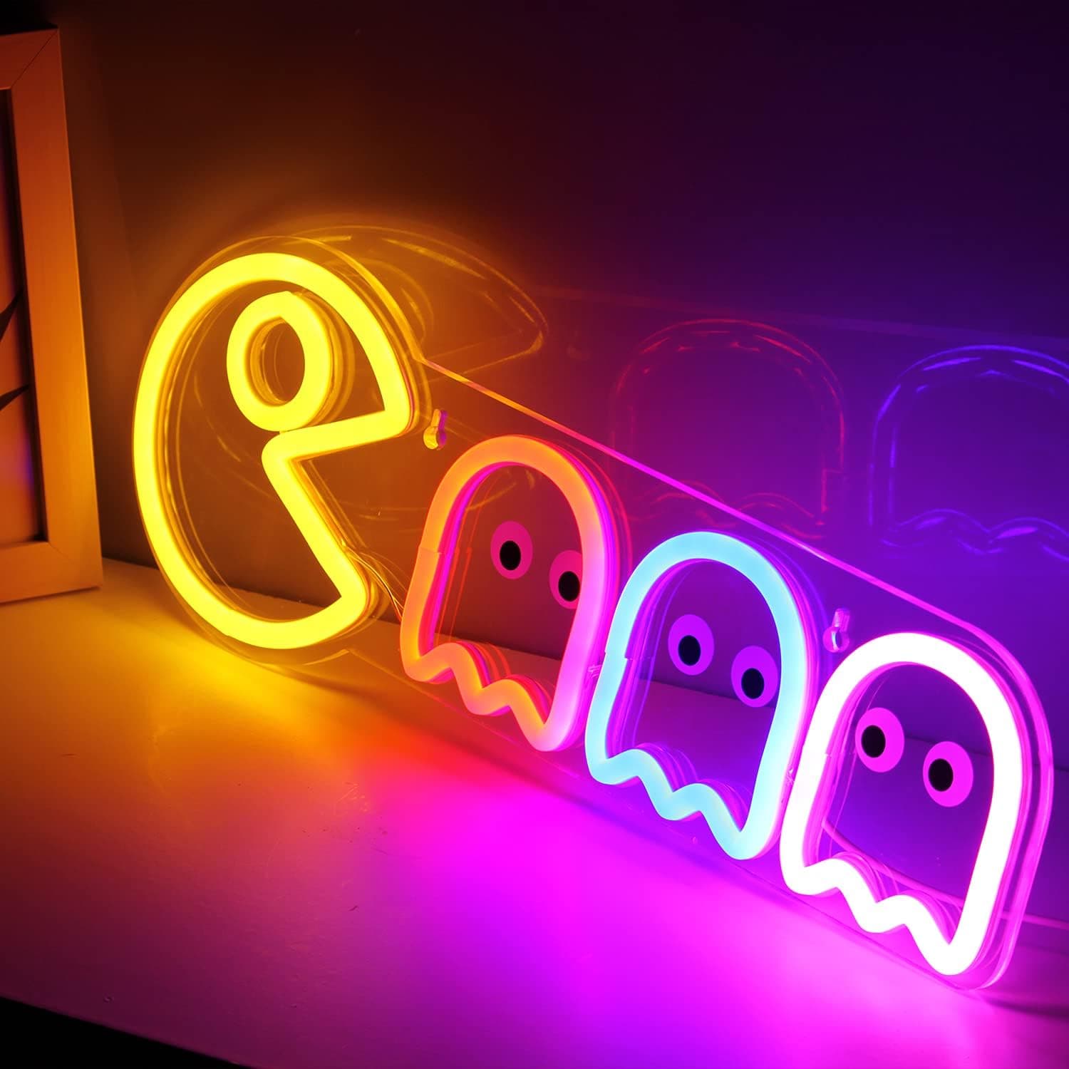 Ghost Neon Signs Specter LED Lights Sign Gamer Room Retro Arcade Decor 17”x5.9” with USB/Switch Ghost Neon Kids Lights Hang up for Gaming Zone Man Cave Birthday Christmas Gift