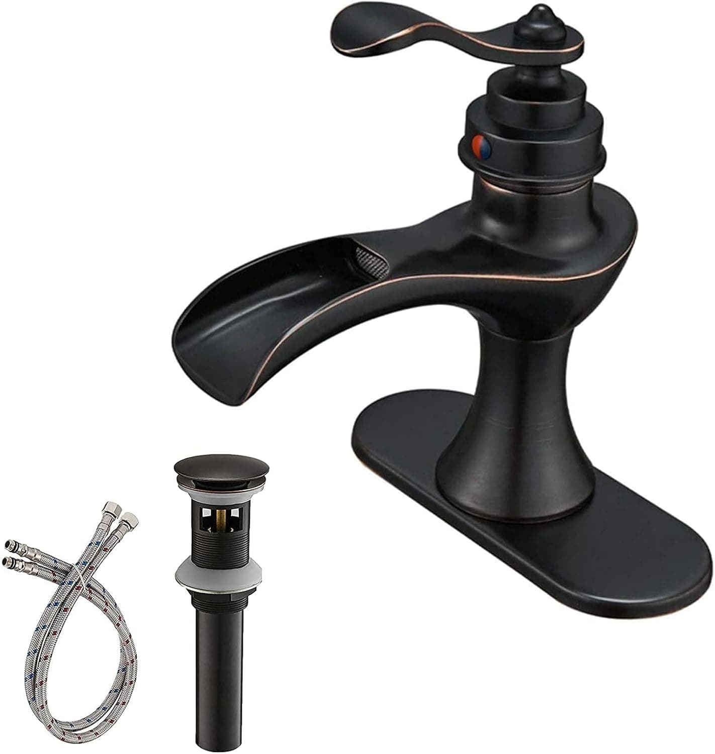 Greenspring Oil Rubbed Bronze Bathroom Faucet Single Hole Single Handle With Pop Up Drain With Overflow Waterfall Farmhouse Rustic For Sink Lavatory Mixer Tap Supply Line Lead-Free