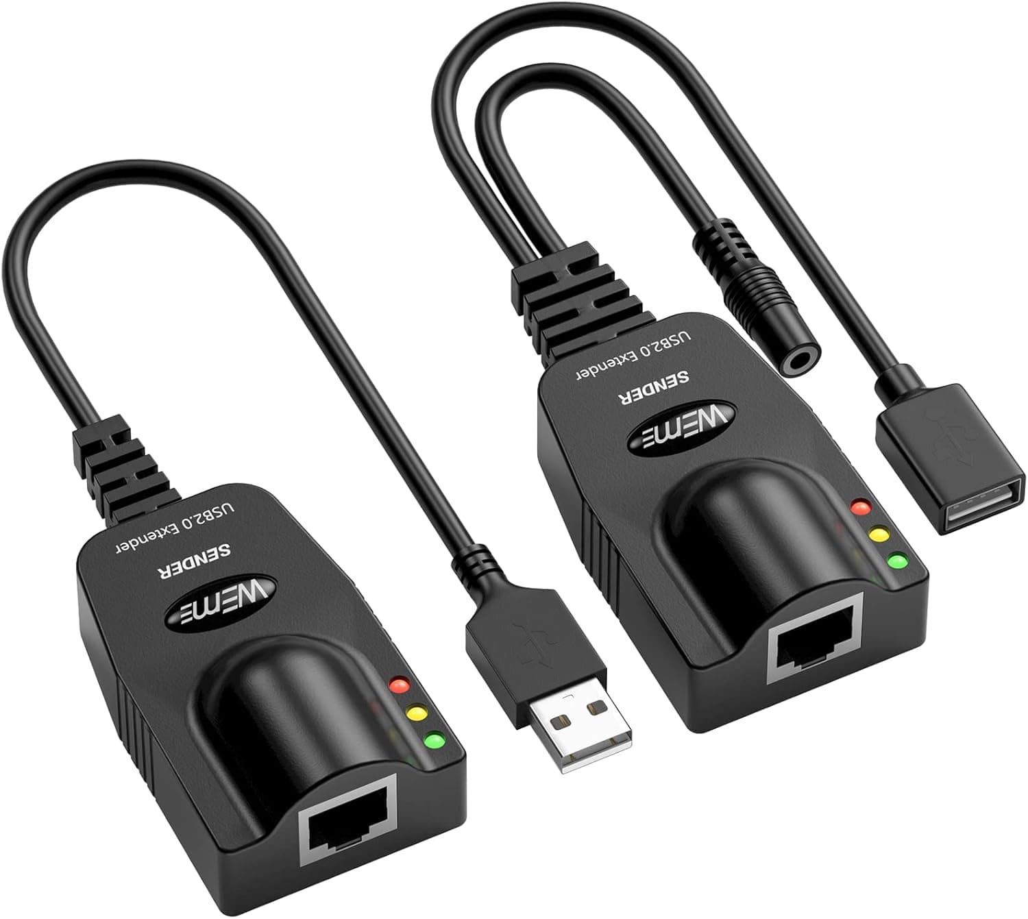 WEme USB 2.0 Extender to RJ45 Over Cat5E,6,7 Connection up to 100 Meter 328 Ft Ethernet Extention Cable Type A Male to A Female with 5V2A Power Adapter
