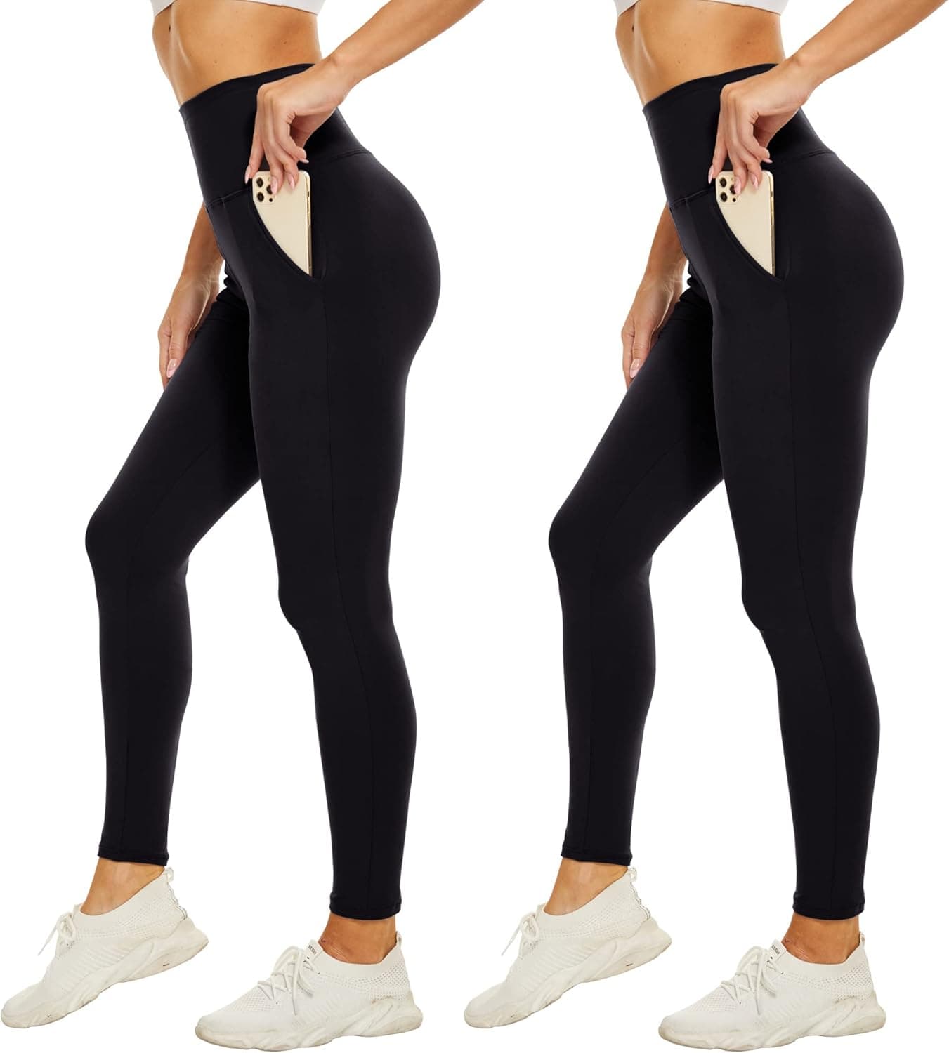 CAMPSNAIL 2 Pack Leggings for Women - High Waisted Tummy Control Soft Compression Black Yoga Pants