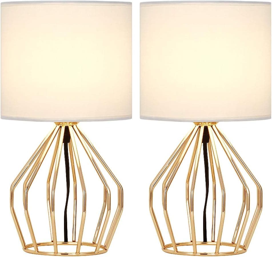 Table Lamps Set of 2 Bedside Lamps Modern Desk Lamp Gold Hollowed Out Metal Base with White Lampshade Night Light Pair for Bedroom Living Room