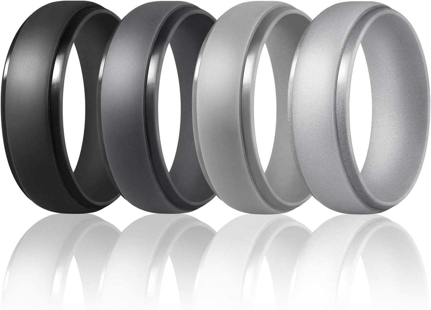 Egnaro Inner Arc Ergonomic Breathable Design, Silicone Rings Mens with Half Sizes, 7 Rings / 4 Rings / 1 Ring Rubber Wedding Bands