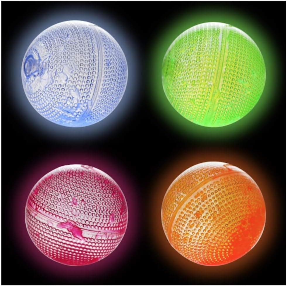 Play Glow Rubber Balls - Glow Bouncing Balls Set of 4 Pink, Orange, Green and Blue