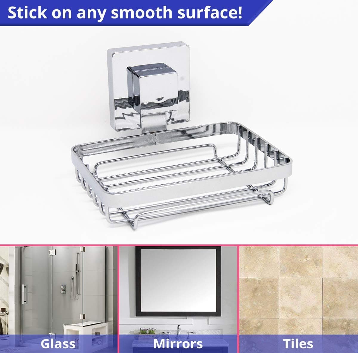 HOME SO Soap Dish and Soap Tray with Powerful Suction Cup, Great Bathroom Storage and Organizer - Prisma Collection, Stainless Steel…