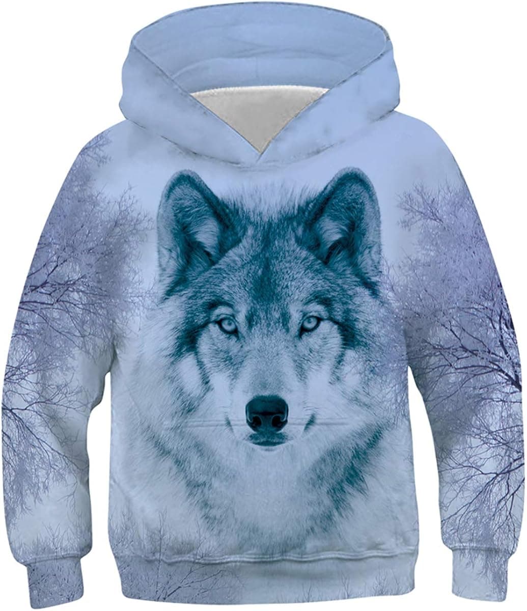 Teen Boys Girls Sweatshirts 13-16Years Casual Fall Hoodies Stylish Wolf Loose fit Pullover without Fleece