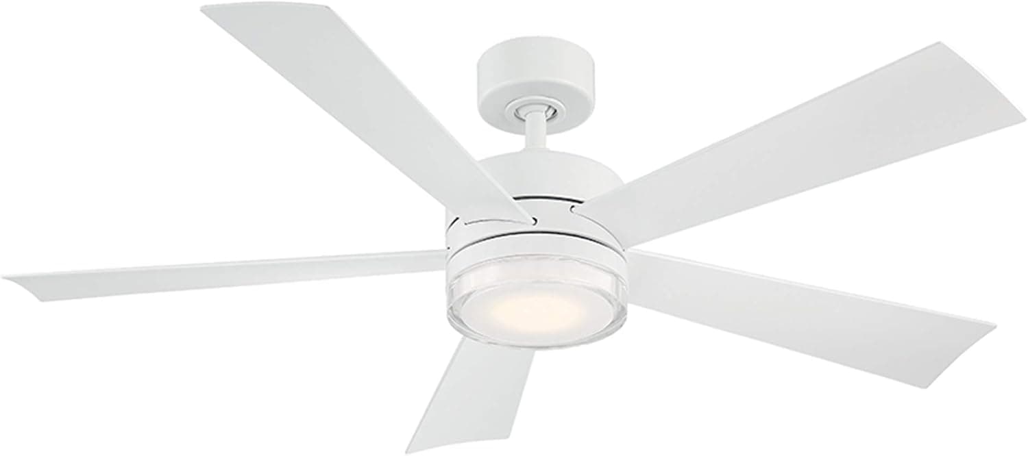 Wynd Smart Indoor and Outdoor 5-Blade Ceiling Fan 52in Matte White with 3000K LED Light Kit and Remote Control works with Alexa, Google Assistant, Samsung Things, and iOS or Android App